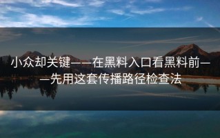 小众却关键——在黑料入口看黑料前——先用这套传播路径检查法