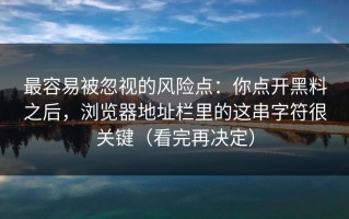 最容易被忽视的风险点：你点开黑料之后，浏览器地址栏里的这串字符很关键（看完再决定）