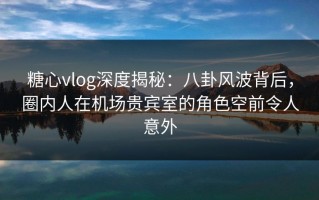 糖心vlog深度揭秘：八卦风波背后，圈内人在机场贵宾室的角色空前令人意外