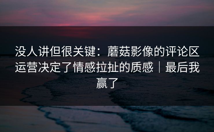 没人讲但很关键：蘑菇影像的评论区运营决定了情感拉扯的质感｜最后我赢了-第1张图片-杏吧互动社交娱乐站